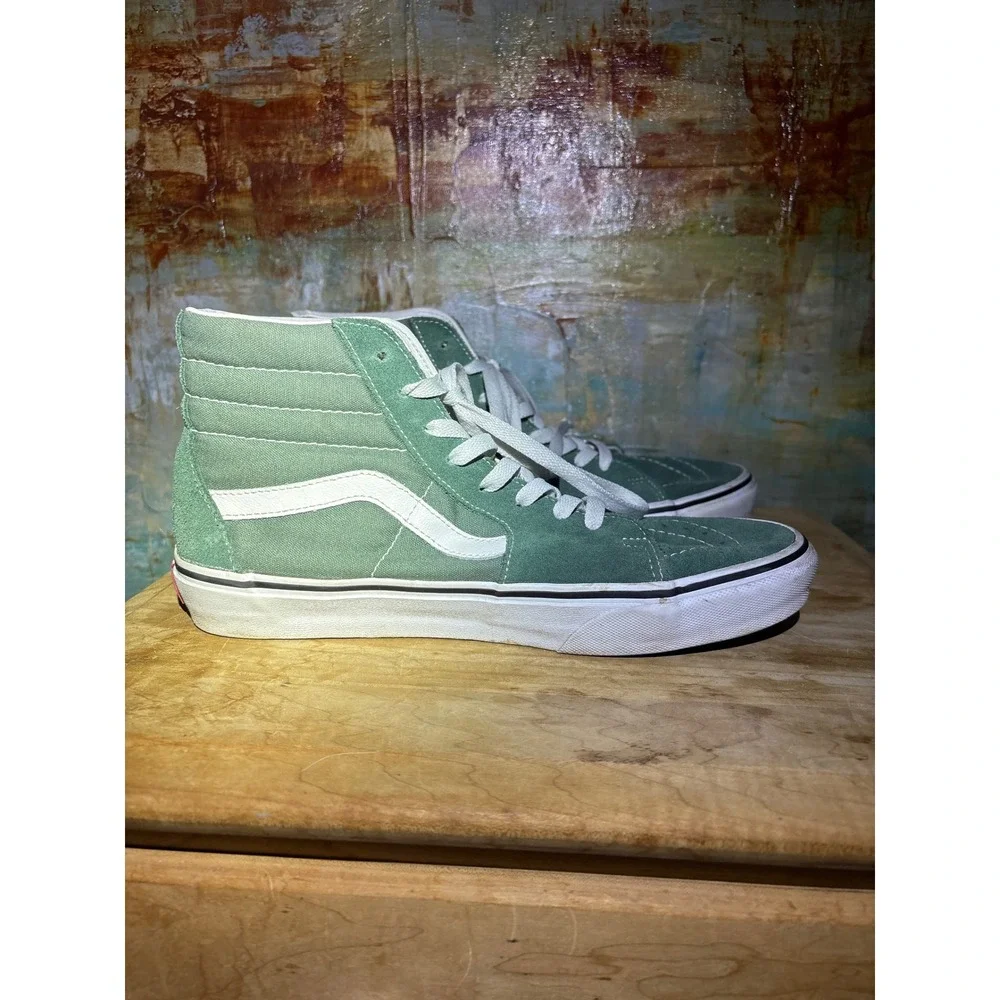 Vans Sk8-Hi High Top Sneakers‎ Sage Green White Suede Canvas Skate Shoes Mens 8